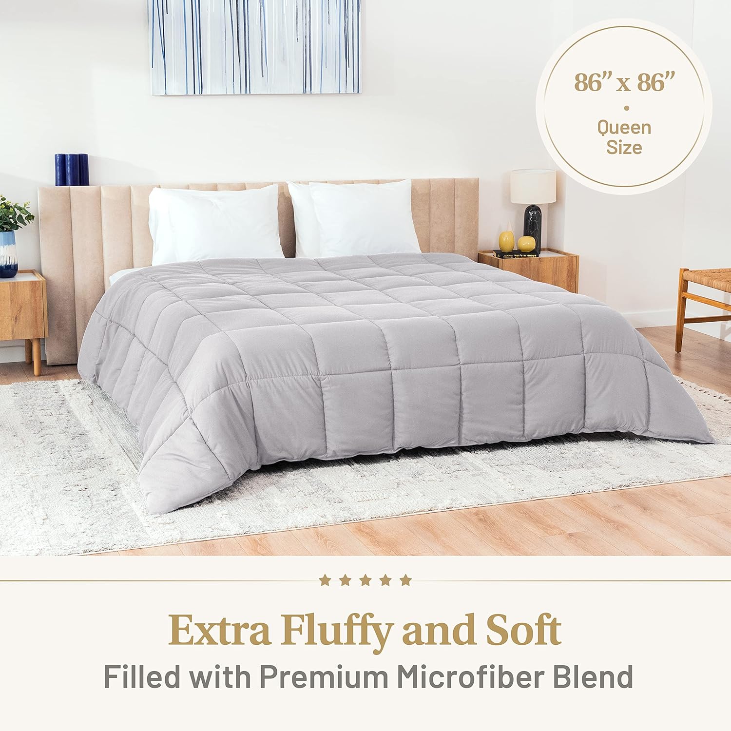 Truth North Gray Comforter twin – Fluffy Down Alternative Duvet Insert, Light Gray Comforter, All-Season Bedding, Hypoallergenic, Machine Washable, Twin Duvet Insert with Corner Loops